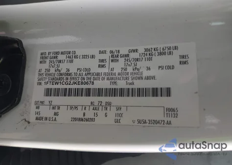 2018 Ford F-150 Xlt из США, поврежденный, VIN 1FTEW1CG2JKE80678